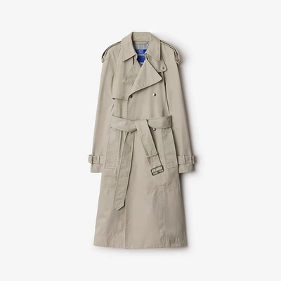 Long Cotton Trench Coat in Heron - Women, Nylon, Technical | Burberry® Official