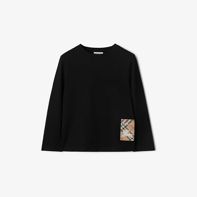 Check Label Cotton Top in Black | Burberry® Official