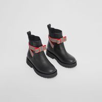 Icon Stripe Bow Leather Chelsea Boots Black - Children | Burberry® Official