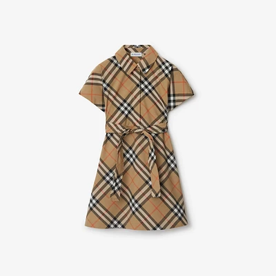 Check Cotton Shirt Dress in Sand | Burberry® Official