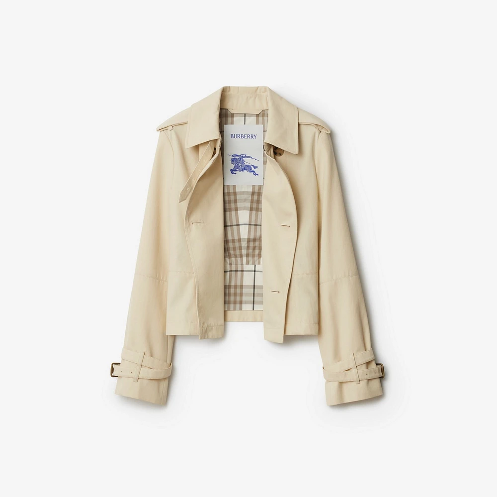 Cropped Cotton Blend Trench Jacket in Alpine - Women, Tropical Gabardine | Burberry® Official