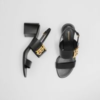 Monogram Motif Leather Block-heel Sandals Black | Burberry® Official