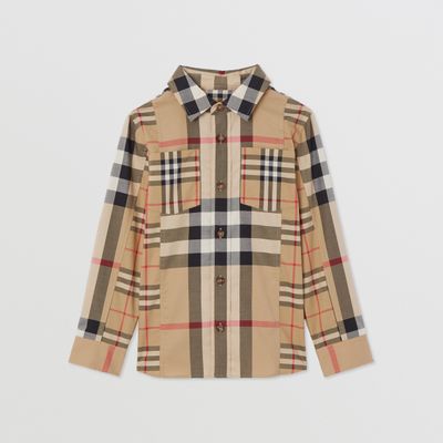 Patchwork Check Stretch Cotton Shirt Archive Beige | Burberry