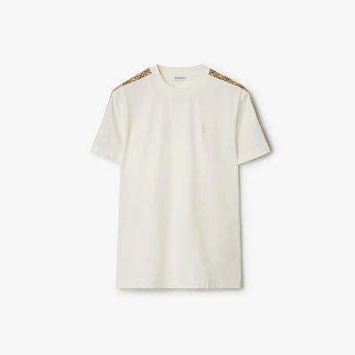 Check Trim Cotton T-shirt in Chalk - Men | Burberry® Official