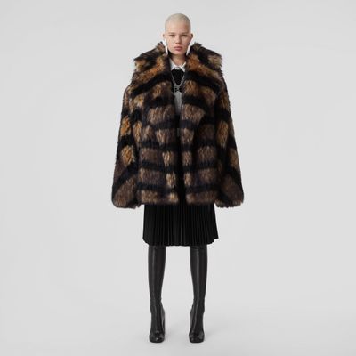 Striped Faux Fur Oversized Jacket Black - Women | Burberry® Official