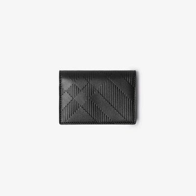 Embossed Check Bifold Card Case in Black - Men, Leather | Burberry® Official