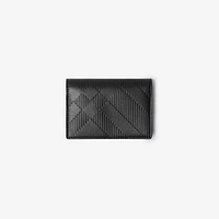 Embossed Check Bifold Card Case in Black - Men, Leather | Burberry® Official