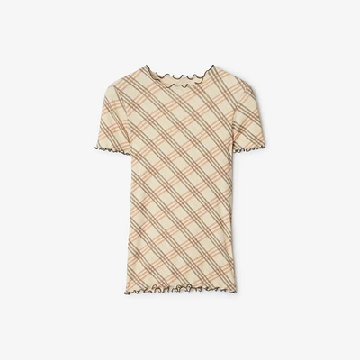 Check Stretch Cotton T-shirt in Teacup - Women | Burberry® Official