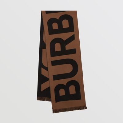 Logo Wool Jacquard Scarf in Dark Birch Brown/black | Burberry® Official
