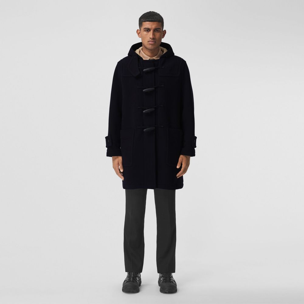 Exaggerated Check-lined Technical Wool Duffle Coat Navy - Men | Burberry® Official