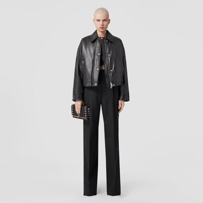 Embroidered EKD Leather Jacket Black - Women | Burberry® Official