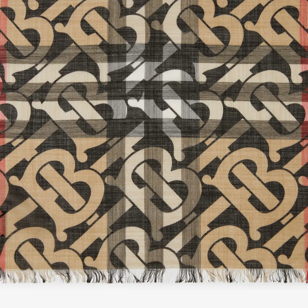 Burberry Monogram Leopard Print Wool & Silk Scarf In Archive Beige