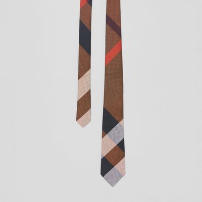Classic Cut Exaggerated Check Silk Tie in Dark Birch Brown - Men | Burberry® Official