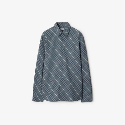 Regular Fit Check Cotton Shirt in Pewter - Men | Burberry® Official