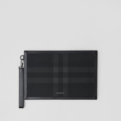 Charcoal Check and Leather Zip Pouch - Men | Burberry® Official