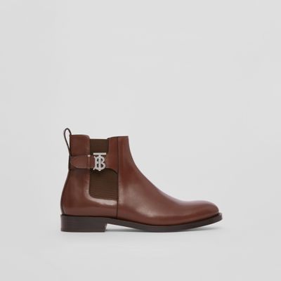 Monogram Motif Leather Chelsea Boots Tan - Men | Burberry® Official