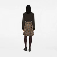 Pleated Check Wool Blend Skirt in Linden - Women, Nylon | Burberry® Official