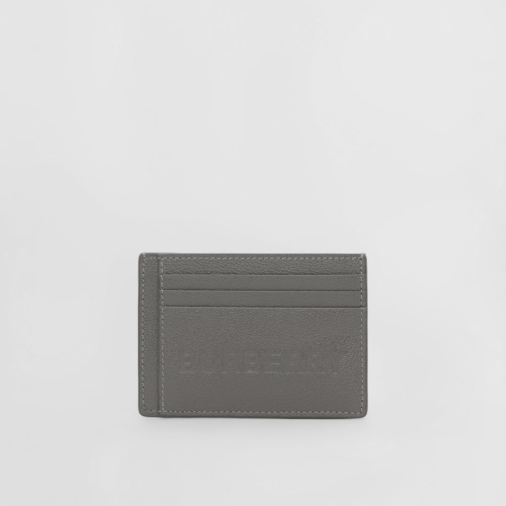 Logo Embossed Grainy Leather Money Clip Card Case in Charcoal Grey - Men | Burberry® Official