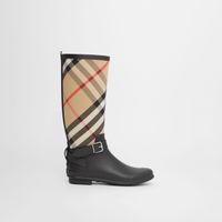 Strap Detail House Check and Rubber Rain Boots Black/archive Beige - Women | Burberry® Official