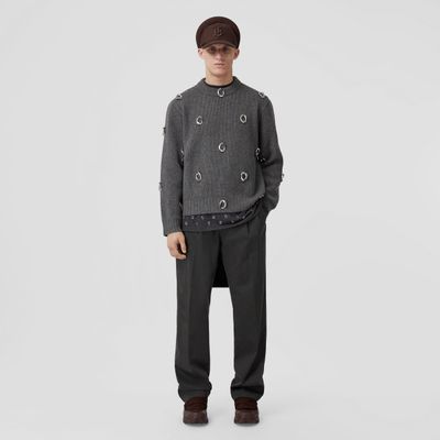 Chain-link Detail Cashmere Wool Sweater Dark Grey - Men | Burberry® Official