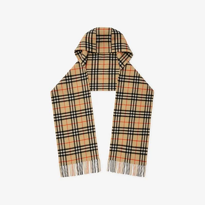 Check Cashmere Hooded Scarf in Sand | Burberry® Official