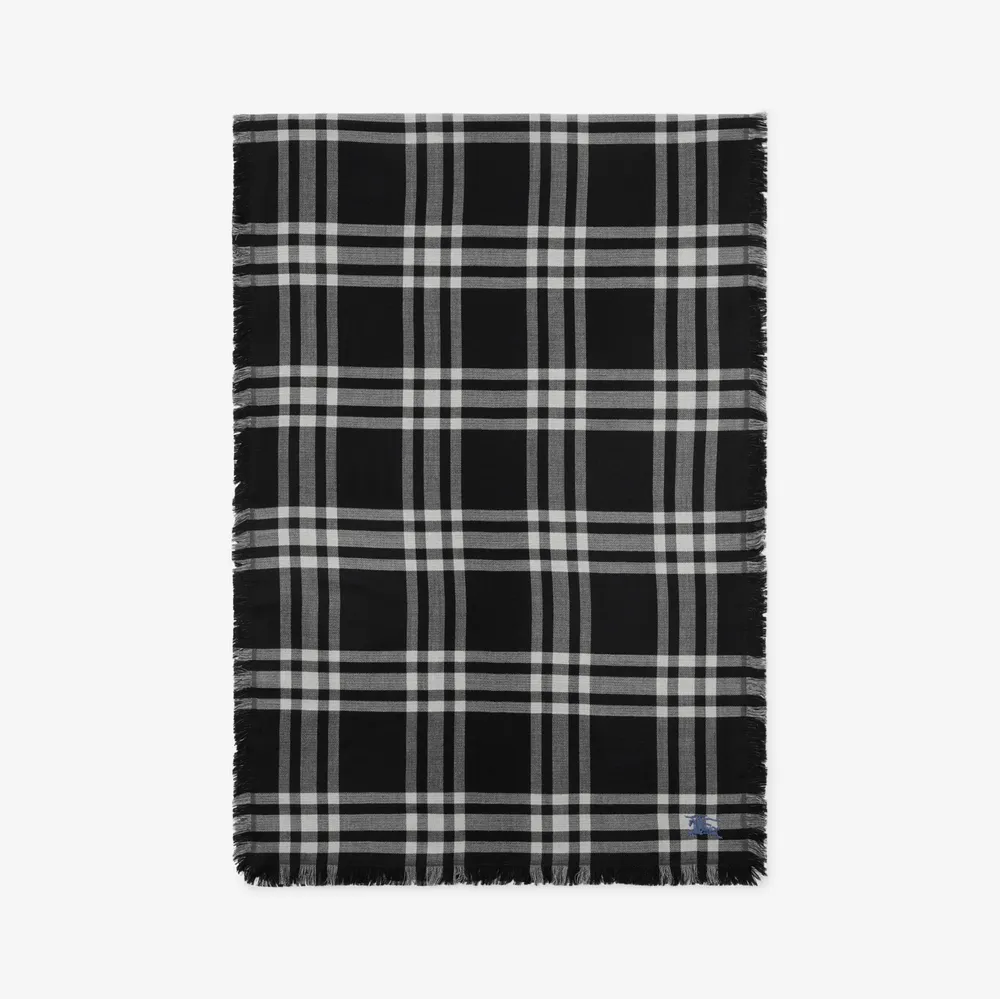 Reversible Check Wool Silk Scarf in Black | Burberry® Official