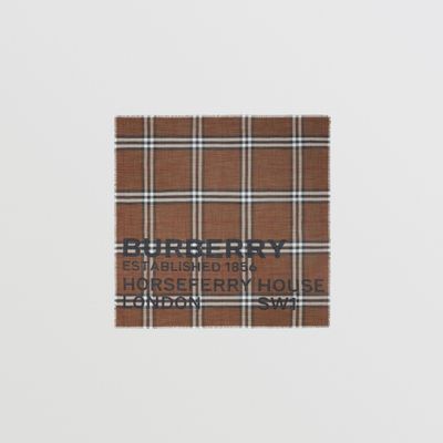 Horseferry Print Check Wool Silk Large Square Scarf in Dark Birch Brown | Burberry® Official