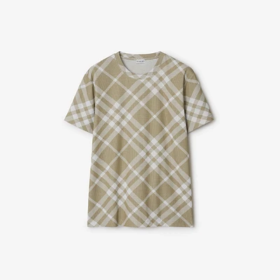 Check Stretch Cotton Blend T-shirt in Dark hunter/white - Men | Burberry® Official