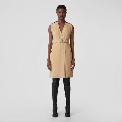 Sleeveless Viscose V-neck Trench Dress Soft Fawn - Women | Burberry® Official