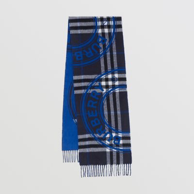 Montage Print Cashmere Scarf in Dark Charcoal Blue | Burberry® Official