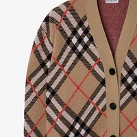 Check Wool Blend Cardigan in Sand - Women, Nylon | Burberry® Official