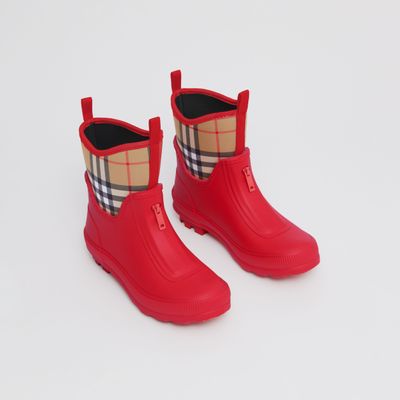 Vintage Check Neoprene and Rubber Rain Boots Bright Red - Children | Burberry® Official