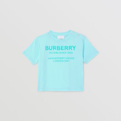 Horseferry Print Cotton T-shirt Light Aqua Blue - Children | Burberry® Official