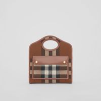 Knitted Check and Leather Mini Pocket Bag in Dark Birch Brown - Women | Burberry® Official