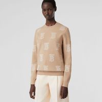 Monogram Wool Silk Blend Jacquard Sweater Light Camel - Women | Burberry® Official