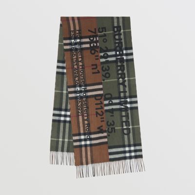 Coordinates Print Check Cashmere Scarf in Birch Brown/military Green | Burberry United States