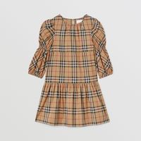 Puff-sleeve Vintage Check Stretch Cotton Dress Archive Beige | Burberry