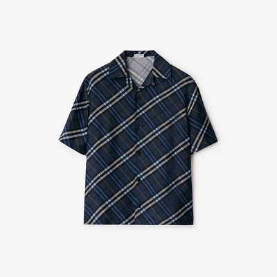 Relaxed Fit Check Silk Poplin Shirt in Ink - Men | Burberry® Official