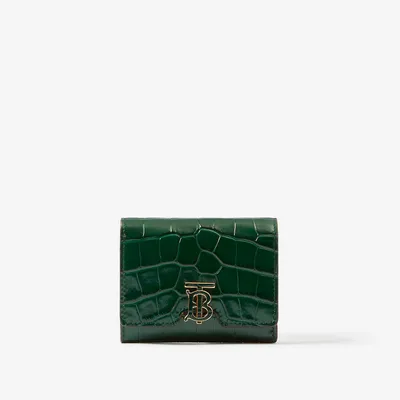 Embossed Leather TB Compact Wallet in Dark Viridian Green - Women | Burberry® Official