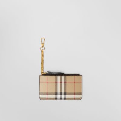 Vintage Check Coin Case with Strap in Archive Beige/black - Women | Burberry® Official