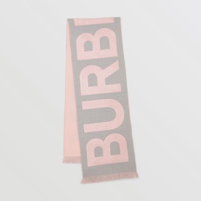 Logo Wool Blend Scarf in Grey/pink | Burberry® Official