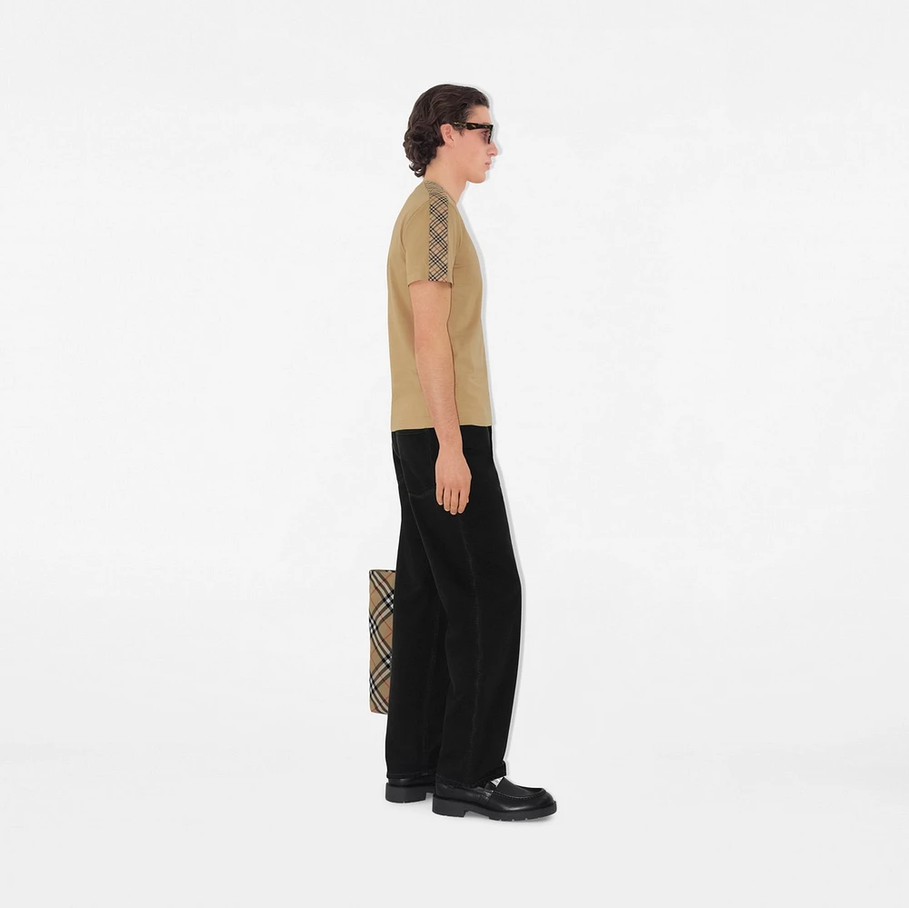 Check Trim Cotton T-shirt in Flax beige - Men | Burberry® Official
