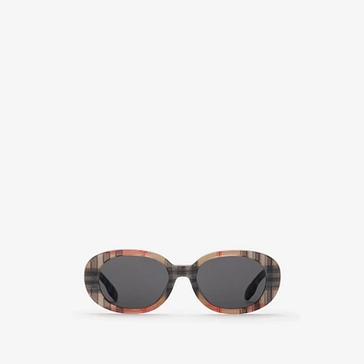 Check Oval Sunglasses in Antique yellow - Children | Burberry® Official