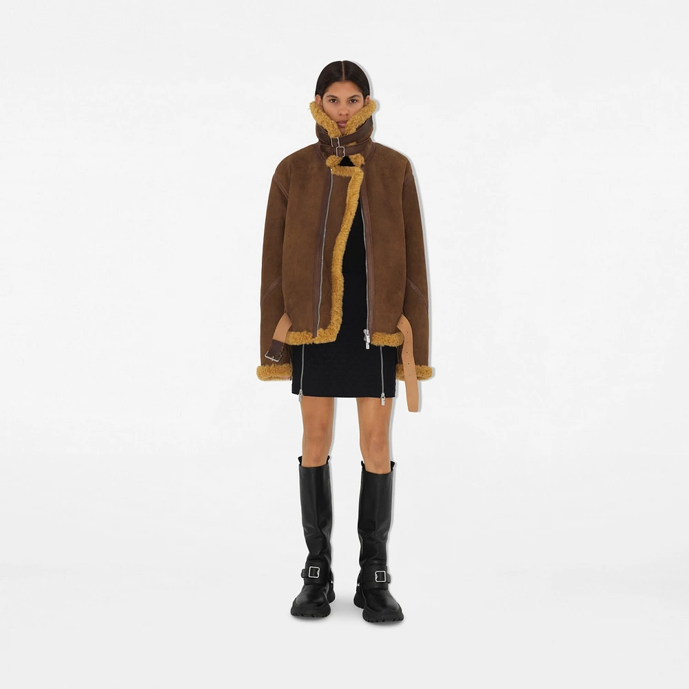 Shearling Aviator Jacket in Moss - Men, Leather | Burberry® Official