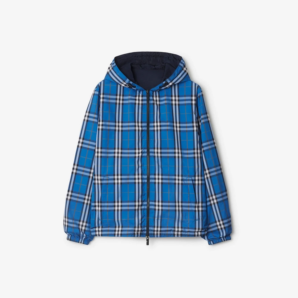 Reversible Check Hooded Jacket in Hyacinth blue - Men | Burberry® Official