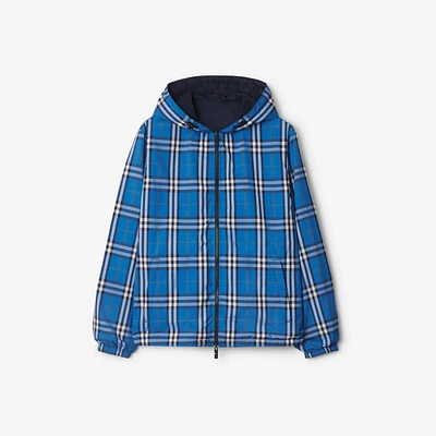 Reversible Check Hooded Jacket in Hyacinth - Men | Burberry® Official