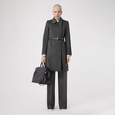 Monogram Motif Cashmere Belted Coat Pewter Melange - Women | Burberry® Official