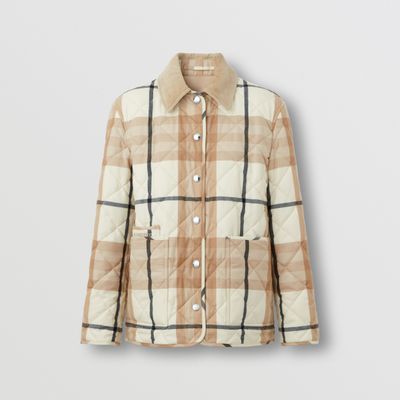 Corduroy Collar Diamond Quilted Wool Barn Jacket Frosted White - Women | Burberry® Official