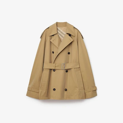 Short Gabardine Trench Coat in Flax - Women, Cotton Gabardine | Burberry® Official
