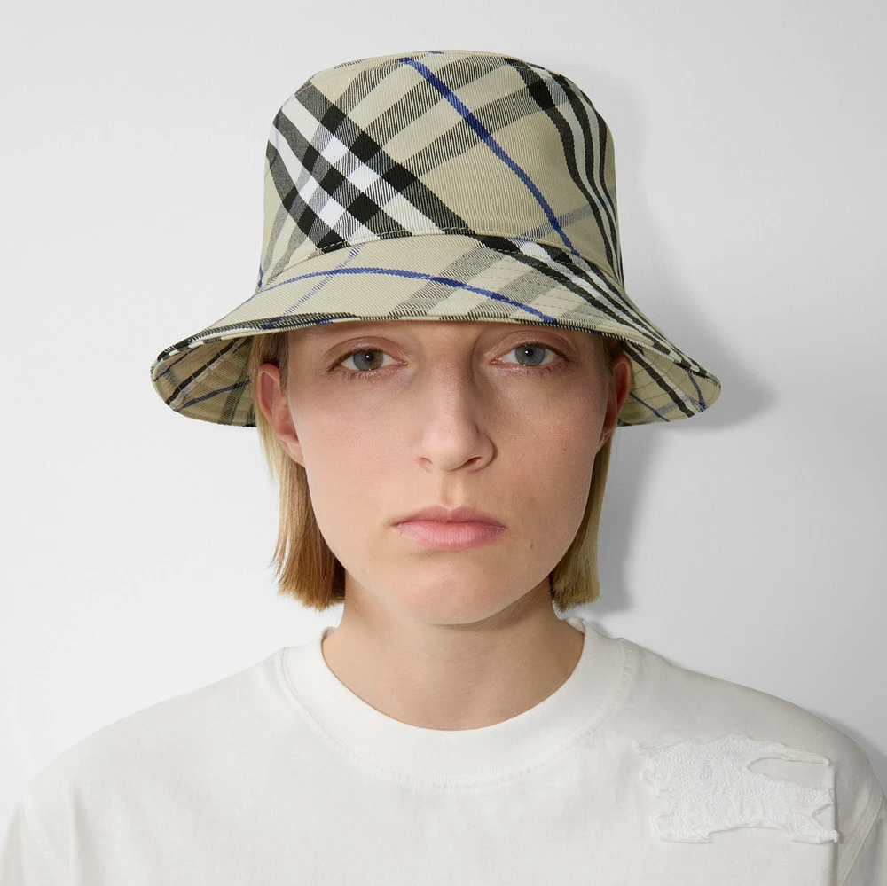 Check Cotton Blend Bucket Hat in Lichen - Men | Burberry® Official